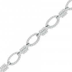 Small Oval and Bar Design Pave set Diamond Bracelet in 9ct White Gold